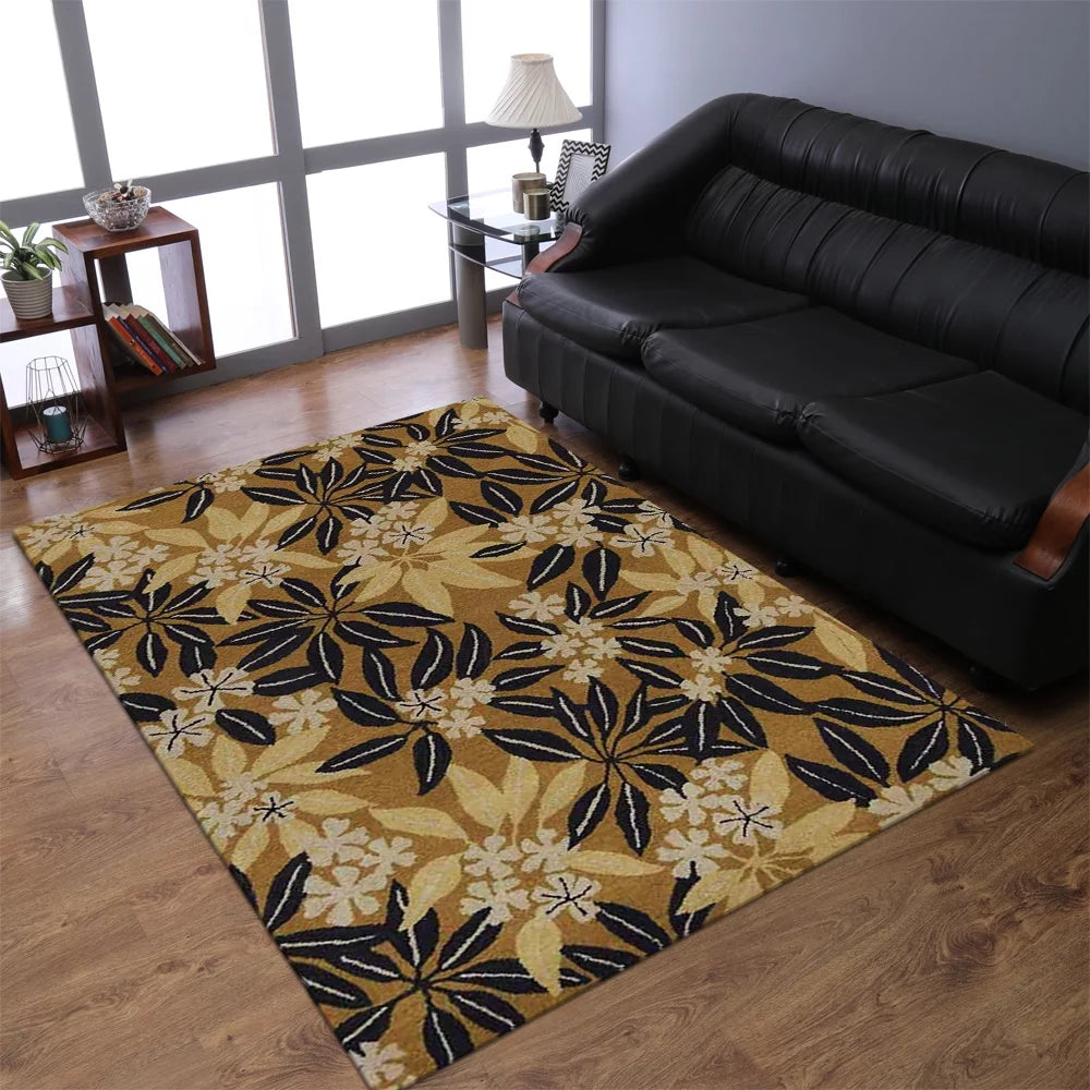 Hand Tufted Floral Wool Area Rug Gold 9'x12' H383