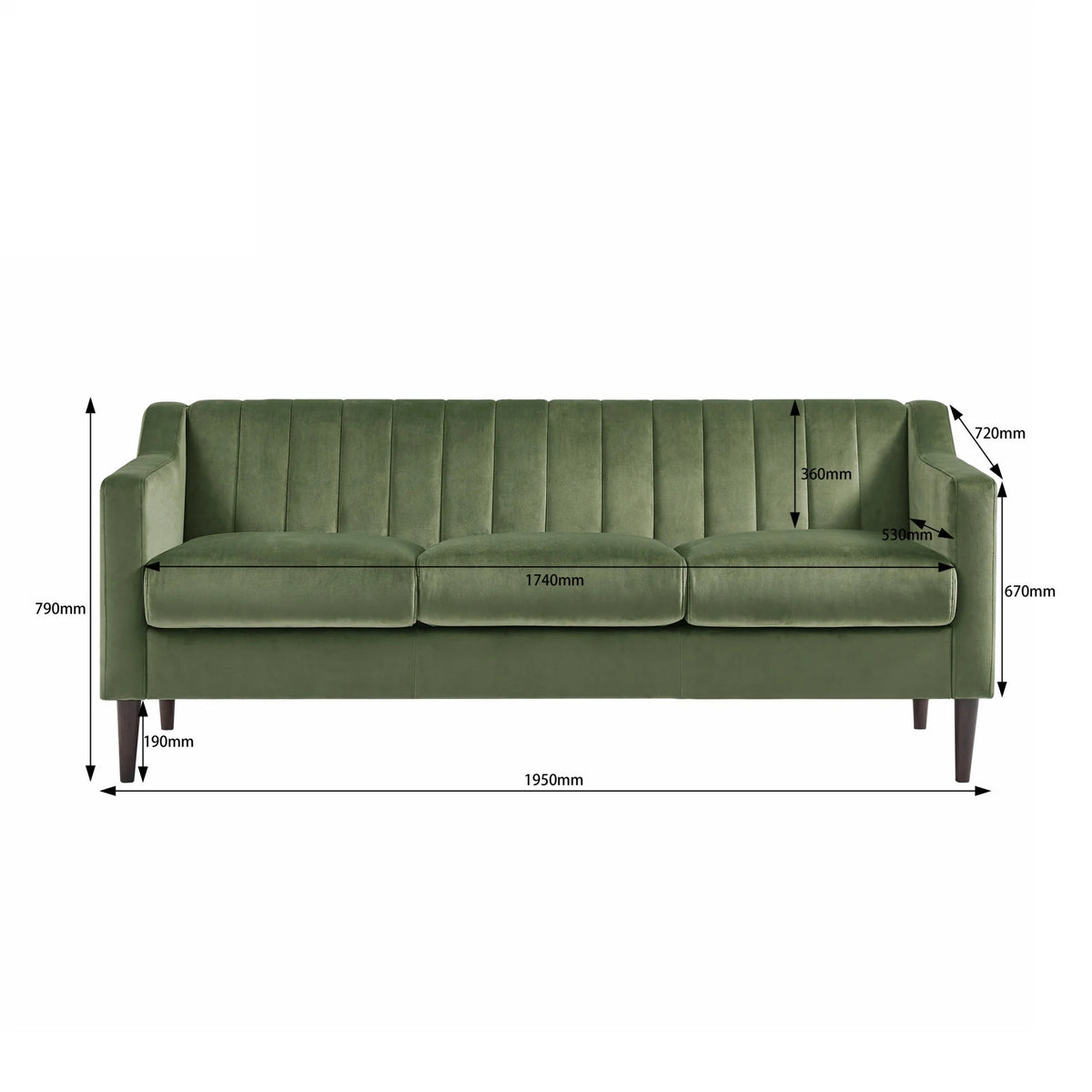 Green Velvet 3 Seats Sofa E1842