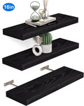 16 inch Black Wood Floating Shelves Set of 3 A41966