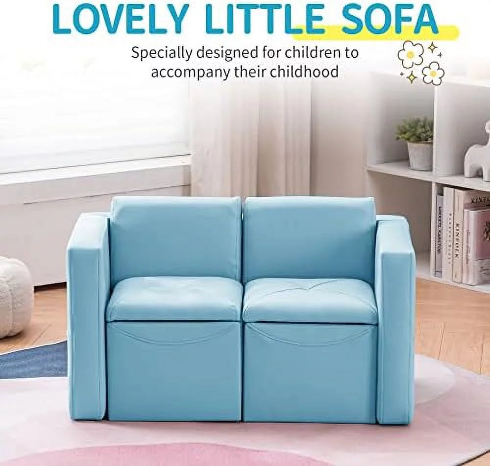 Kids 2-in-1 Double Set Sofa Convert to Table & 2 Chairs Leather Surface D67900