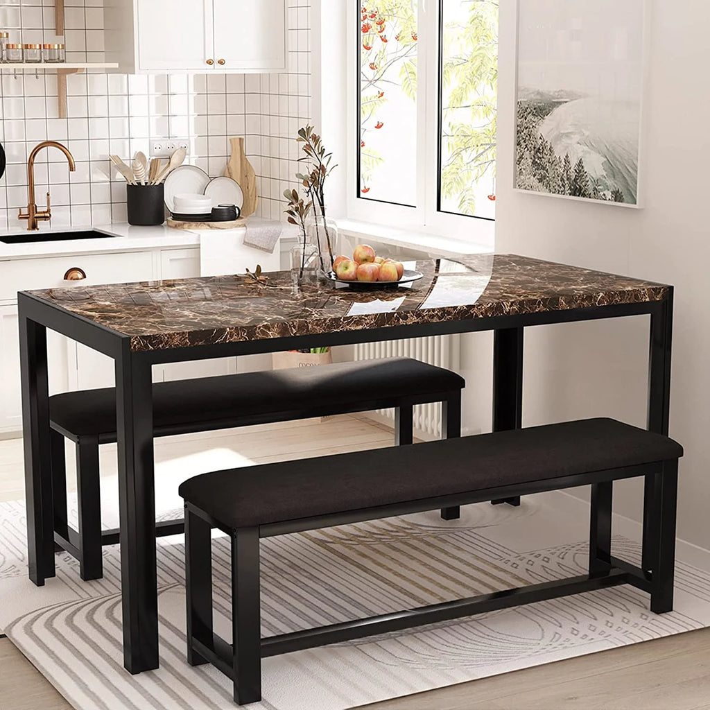 Faux Marble Dining Table and 2 PU Leather Upholstered Bench Z94348