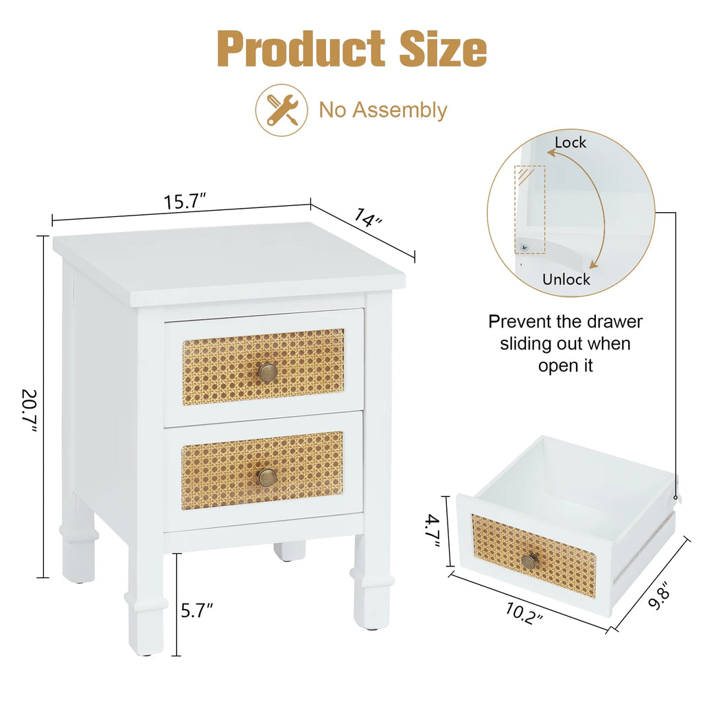 White 2 Drawer Rattan Nightstand B778