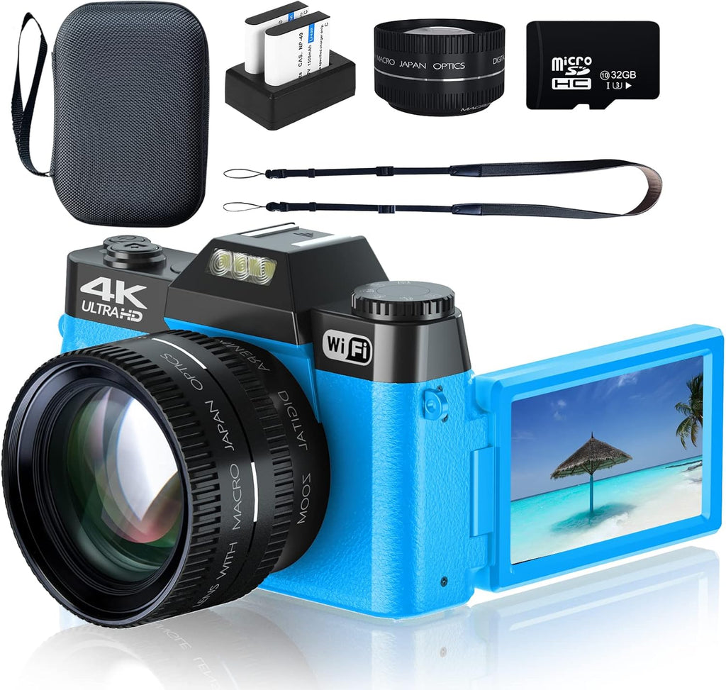 4K Digital Camera with WiFi, Flip Screen, Wide Angle Lens, 16X Zoom, 32GB SD Card, Blue V583713