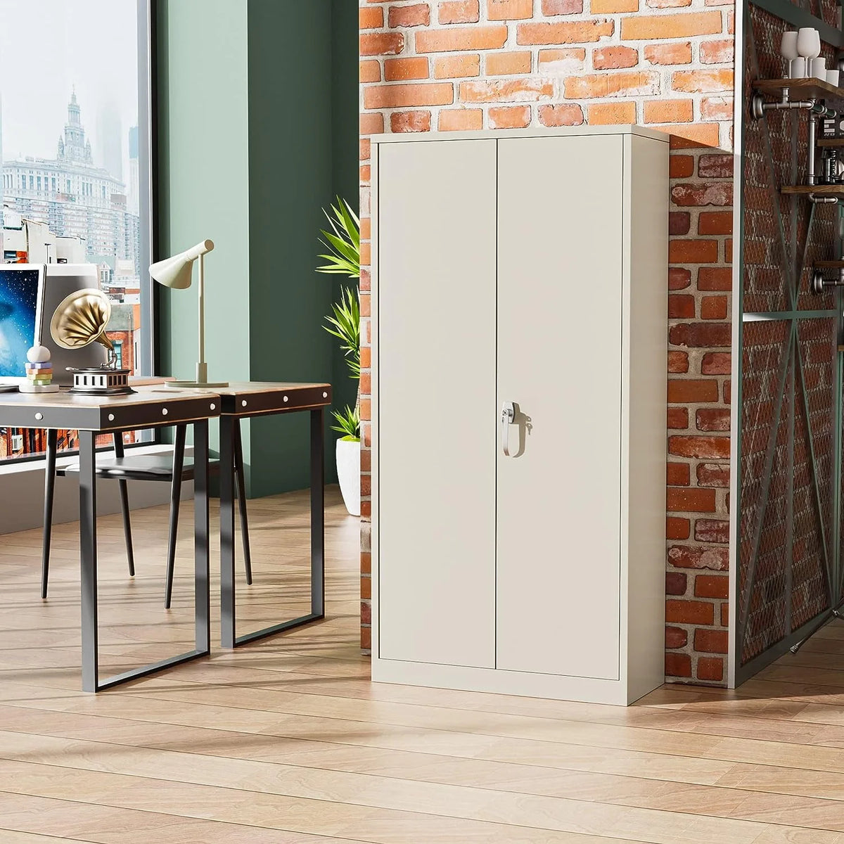Black Metal Storage Cabinet with Locking Doors and Adjustable Shelves Q989