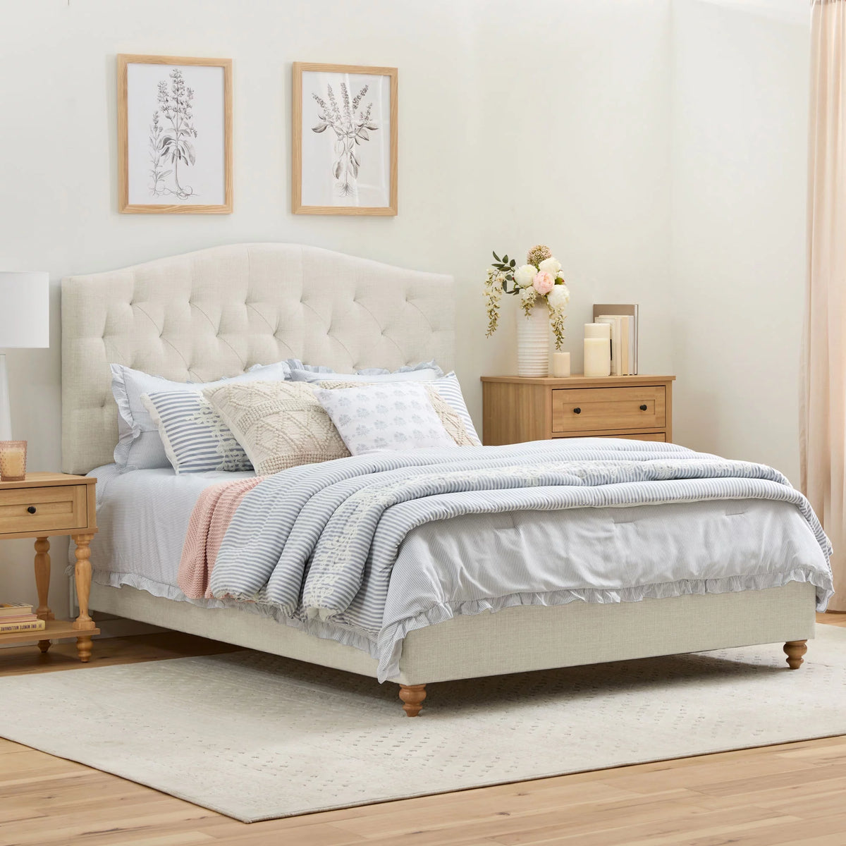 Twin Oat Upholstered Tufted Platform Bed H285616