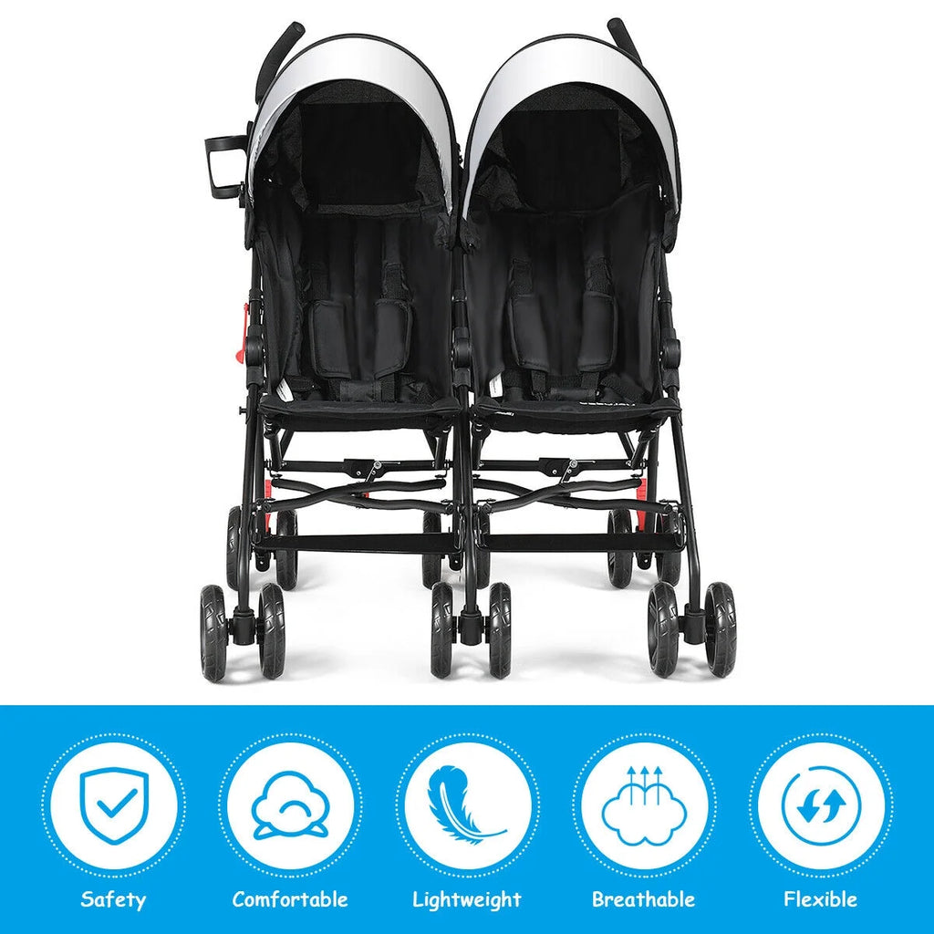 Foldable Twin Double Stroller Black Z2287