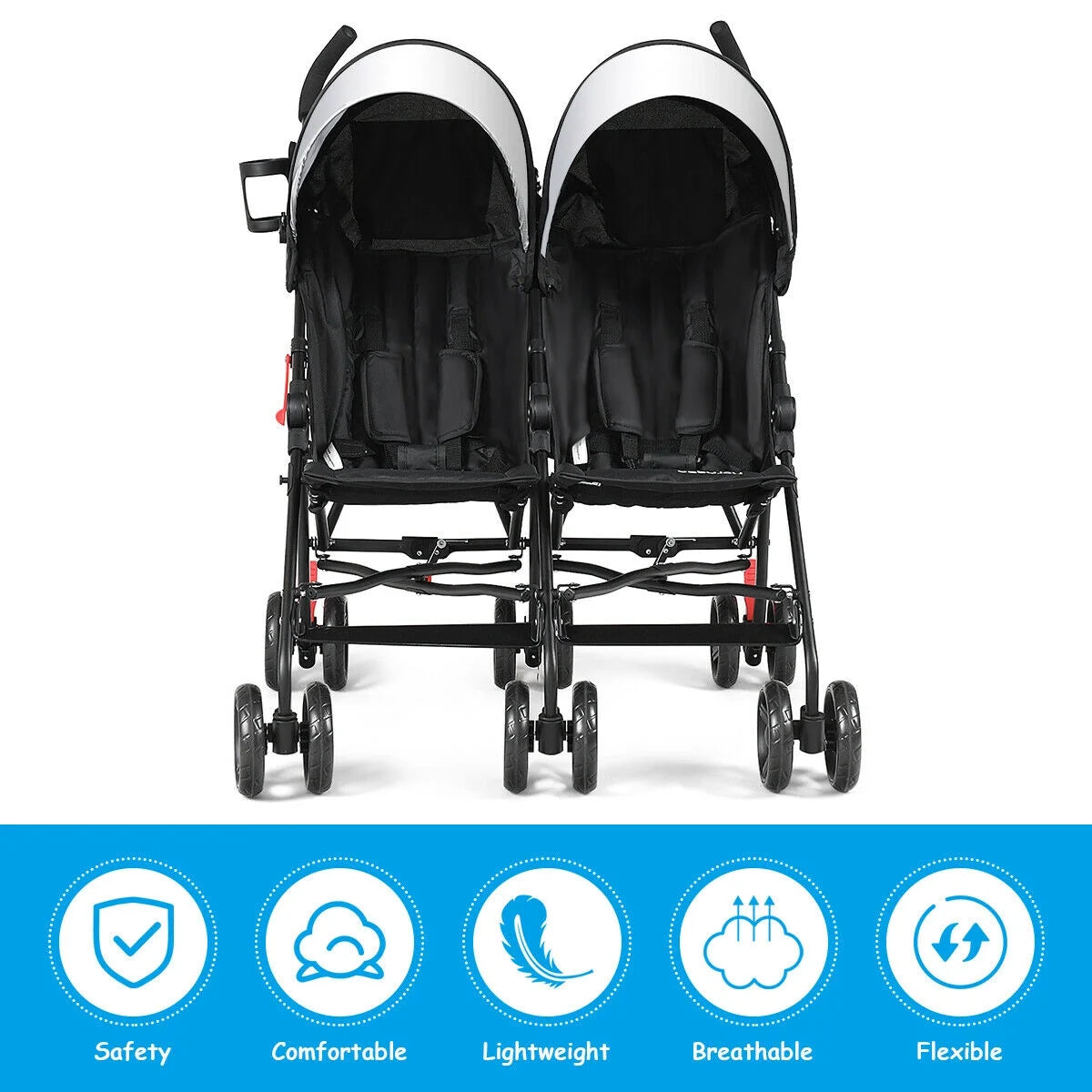 Foldable Twin Double Stroller Black Z2287