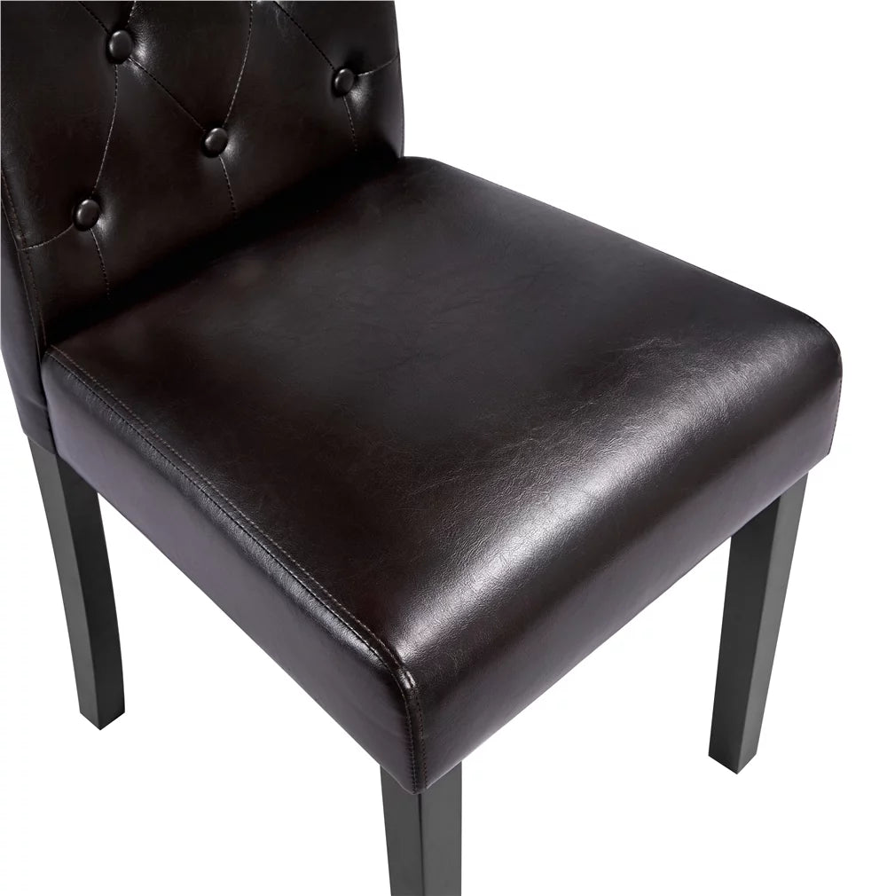 2pcs Tufted Padded Faux Leather Dining Chair with Solid Wood Legs, Brown J96946