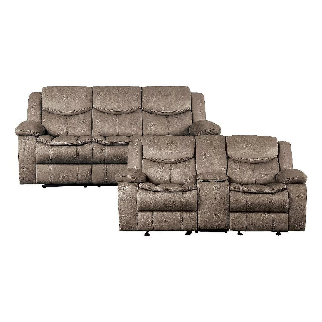 Brown Microfiber 2-Piece Reclining Sofa Set I476