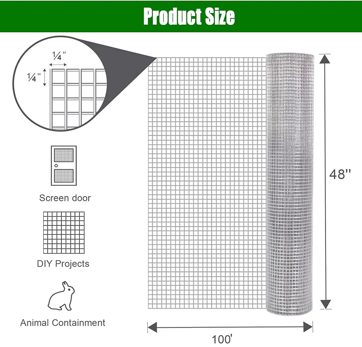 48inx100ft 1/4 in 23 Gauge Hardware Cloth Welded Wire Mesh Rolls T83272