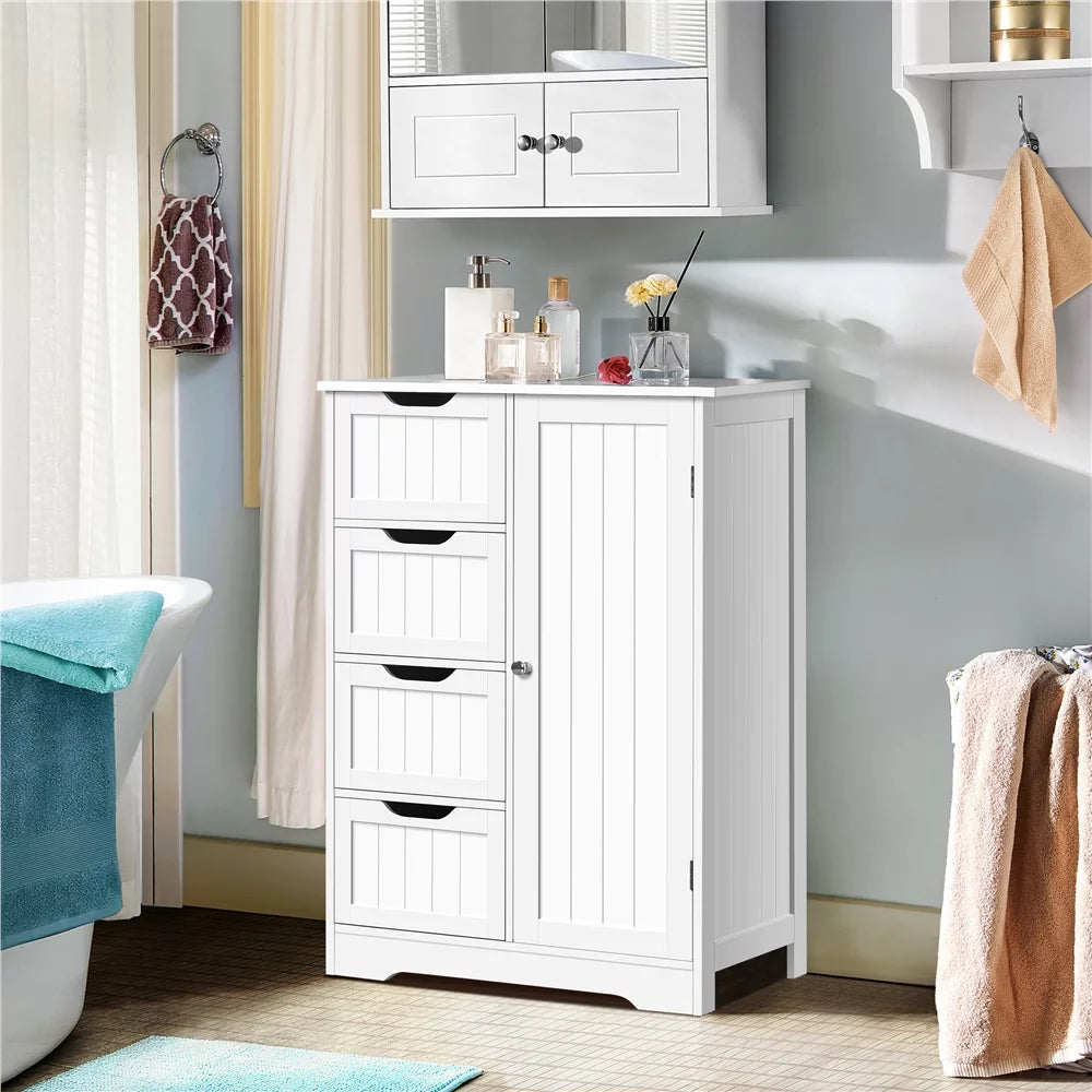 White 4 Drawer Wooden Bathroom Floor Cabinet P234
