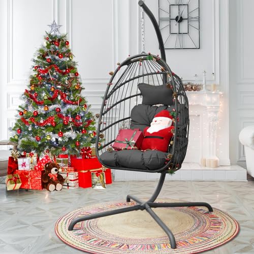 Egg Chair with Cushions, 350lbs Capacity Wicker Hanging Chair, Gray H54434