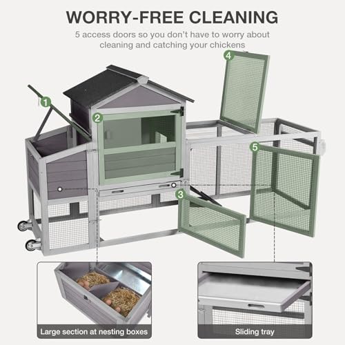 Grey Poultry Cage with Wheels, Nesting Box, Tray, and Roof H891