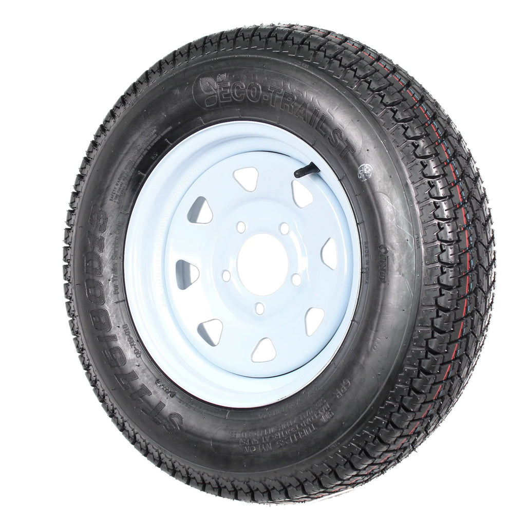 2-Pk Trailer Tires Rims ST175/80D13 5 Lug White Spoke Wheel H4778