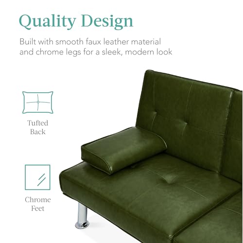 Blue Faux Leather Convertible Futon Sofa Bed S96313