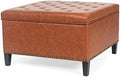 Orange Upholstered Tufted Ottoman Bench with Wood Legs P6068