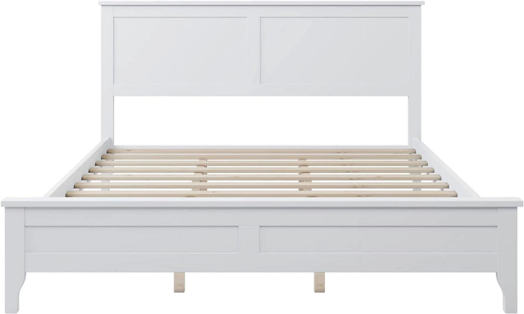 White Queen Size Platform Bed with Headboard D54255