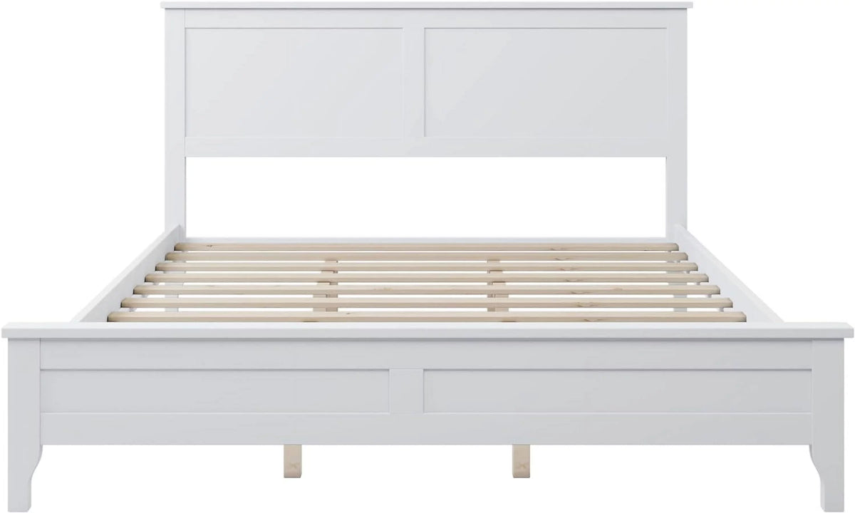 White Queen Size Platform Bed with Headboard D54255