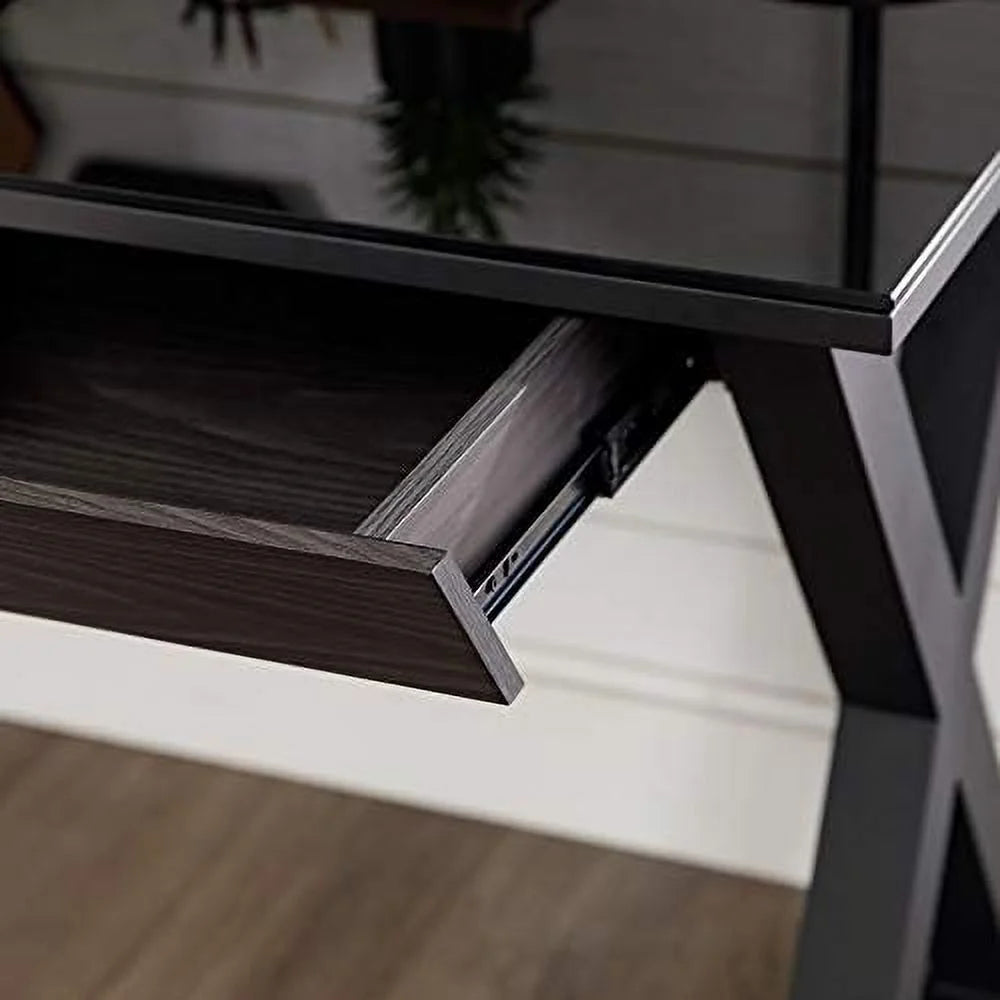 Black 48 Inch Glass Top Computer Desk D6027