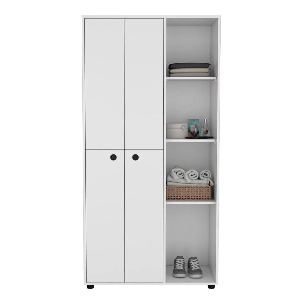 White 2-Door Armoire with Drawer and 4 Open Shelves A72395