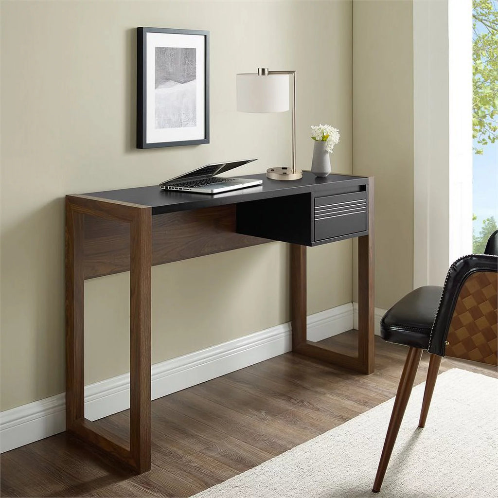Dark Walnut Black 1 Drawer Engineered Wood Writing Desk H482