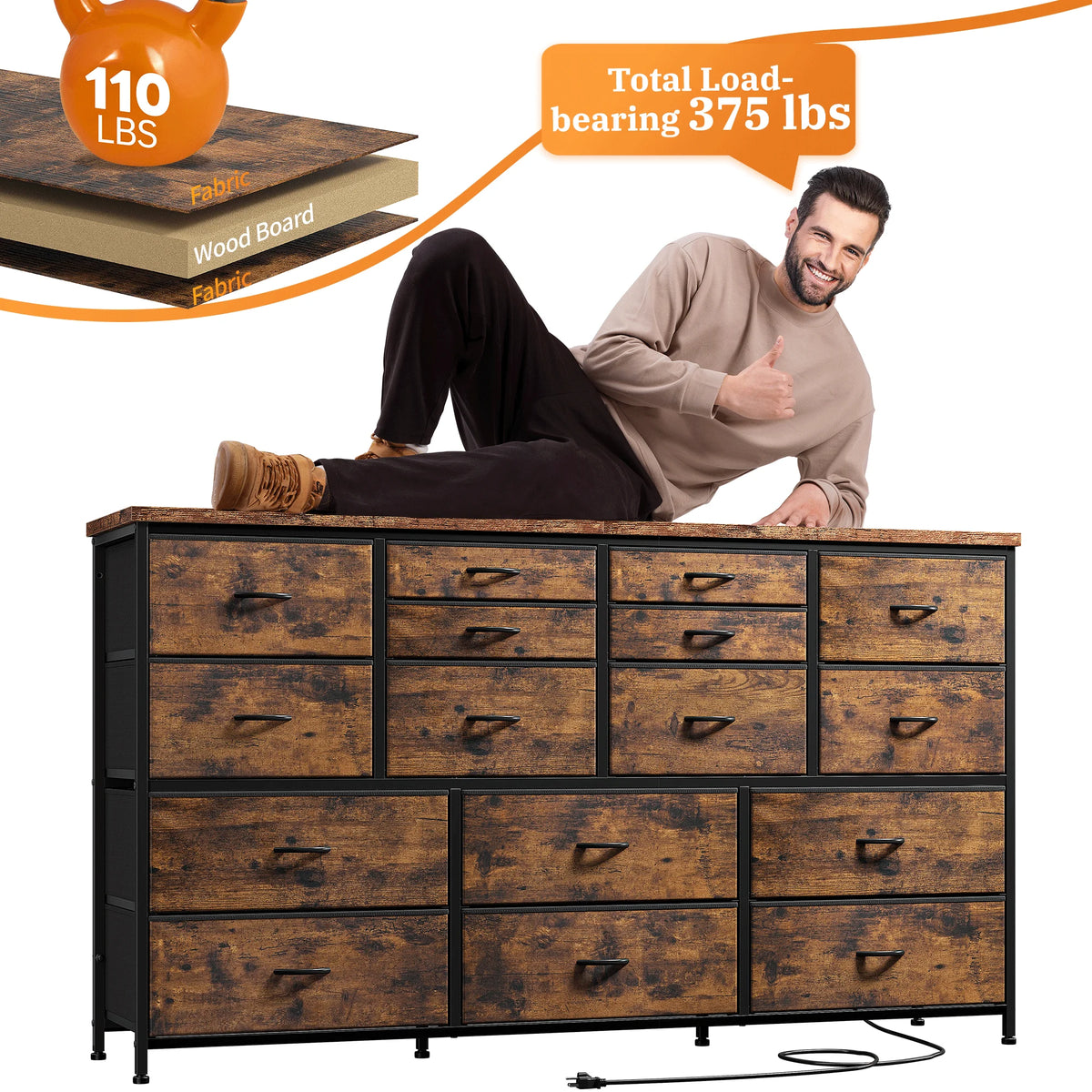 White 16 Drawer Dresser with Power Outlet I273823