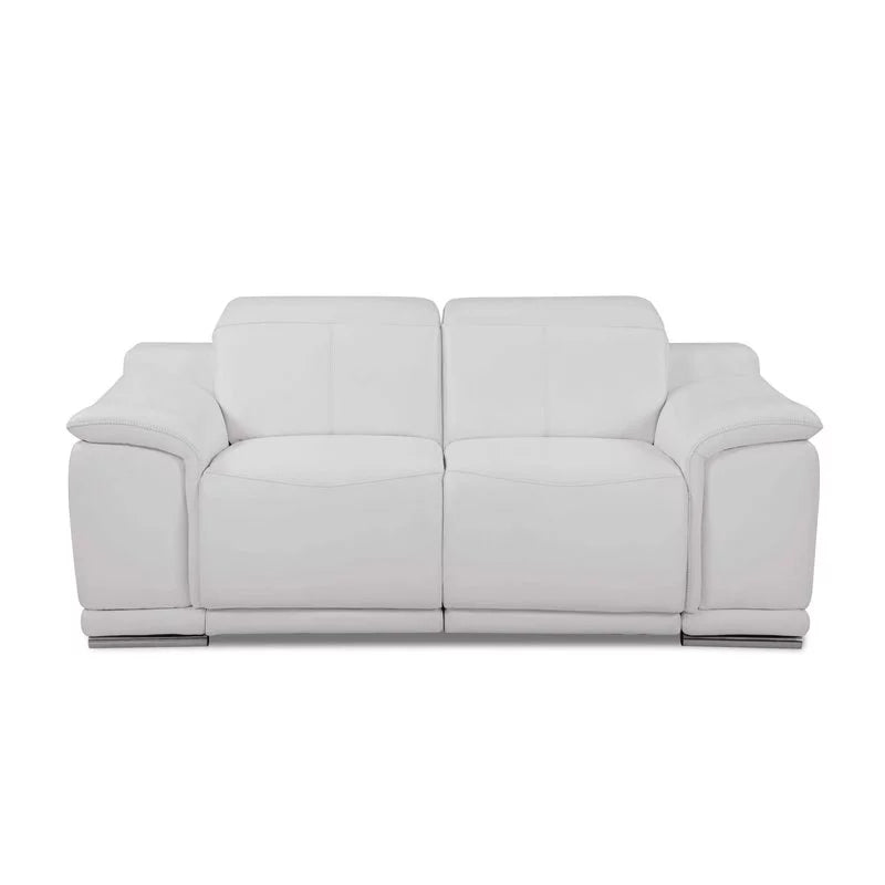 White Italian Leather Power Reclining Loveseat L4892