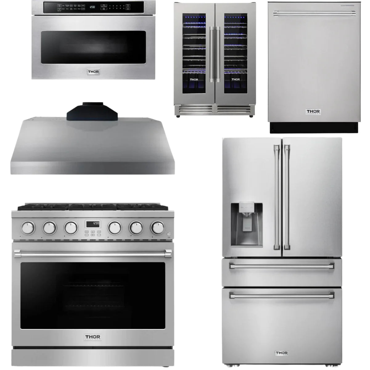 36 Gas Range, Range Hood, Refrigerator, Dishwasher, Microwave and Wine Cooler B87930