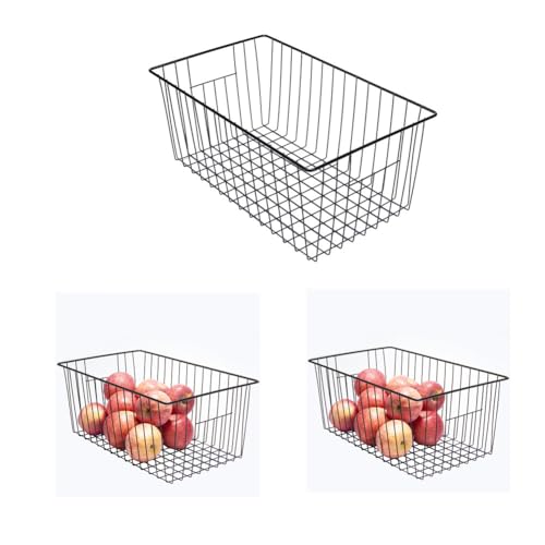 16 inch Upright Freezer Organizer Baskets, Black, Pack 3 T57128