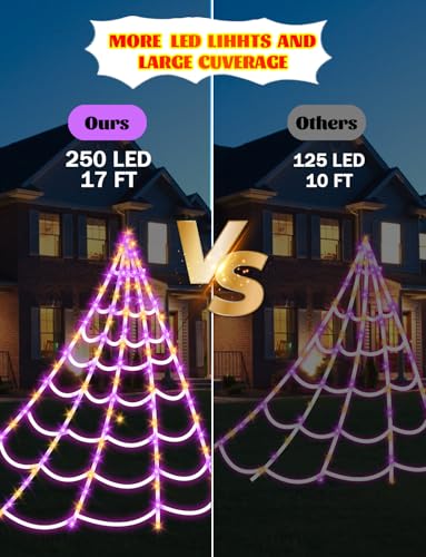 250 LEDs Outdoor Halloween Decor Lights with 4Ft Light-up Spider U715389