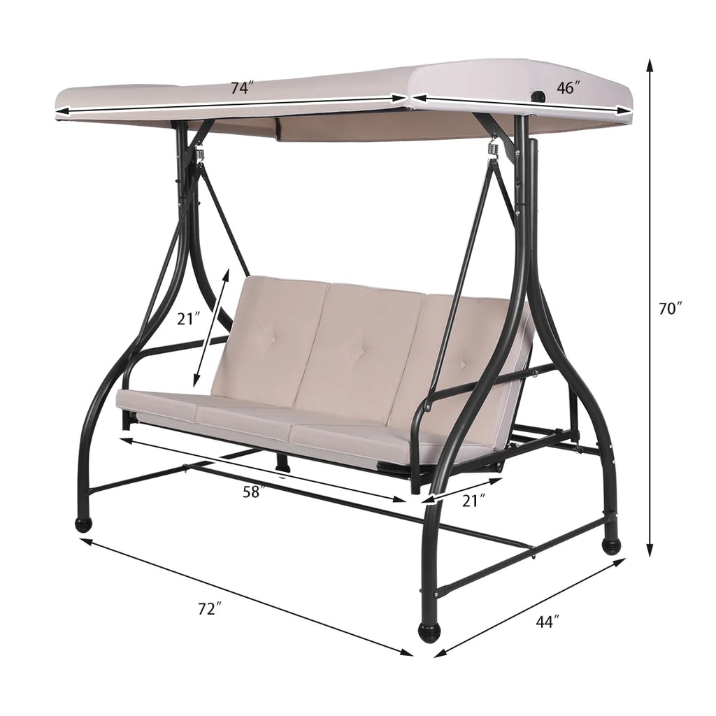 Converting Outdoor Swing Canopy Hammock 3 Seats Beige X129