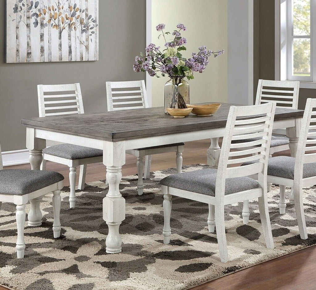 Antique White and Gray 7pc Solid Wood Dining Table Set U4964