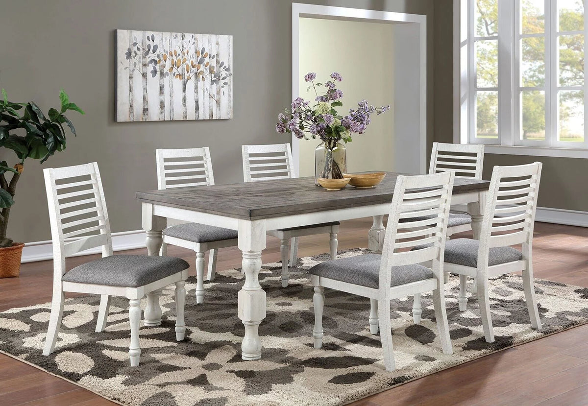 Antique White and Gray 7pc Solid Wood Dining Table Set U4964