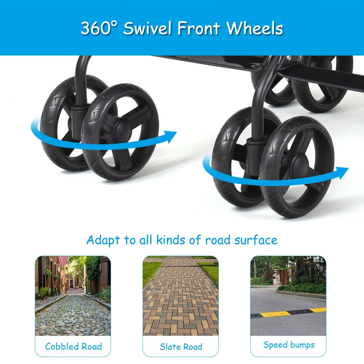Foldable Twin Double Stroller Black Z2287