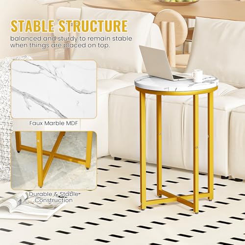 Black Side Table Set of 2, Round Faux Marble End Table C511370