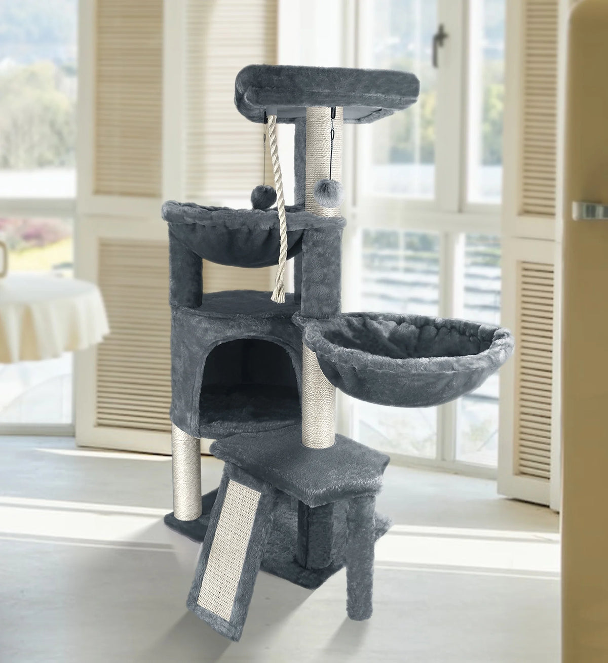 Grey Cat Tree with Scratching Posts and Hammocks E3617