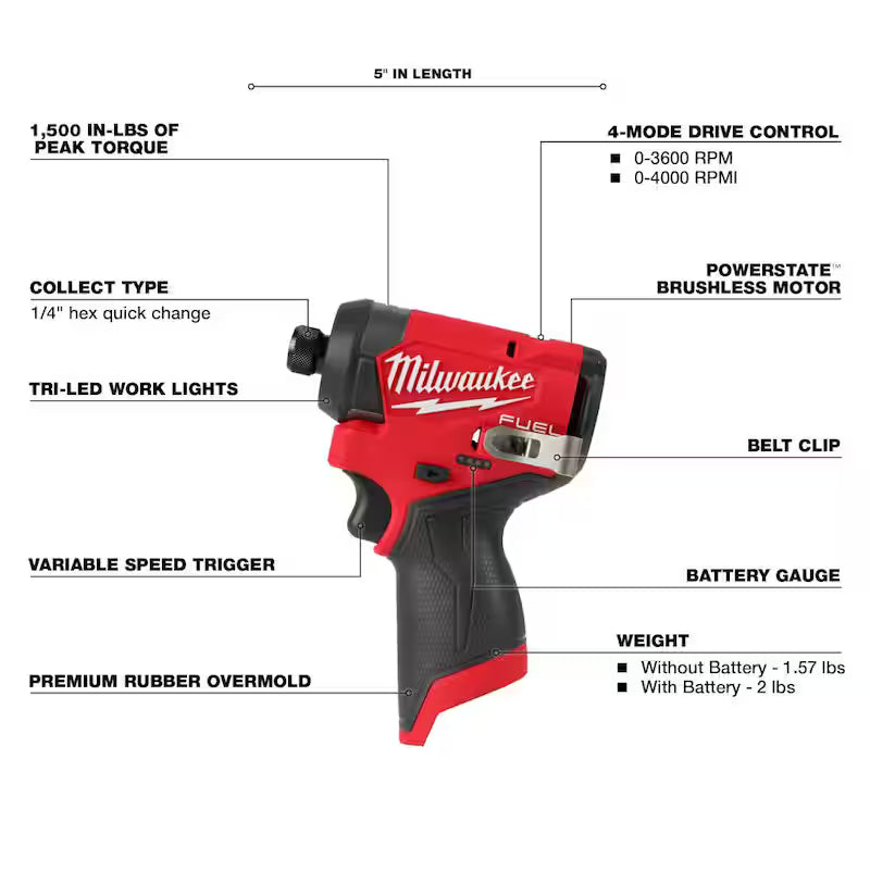 12V Brushless Cordless 1/4 in. Hex Impact Driver with Batteries and Charger X4735