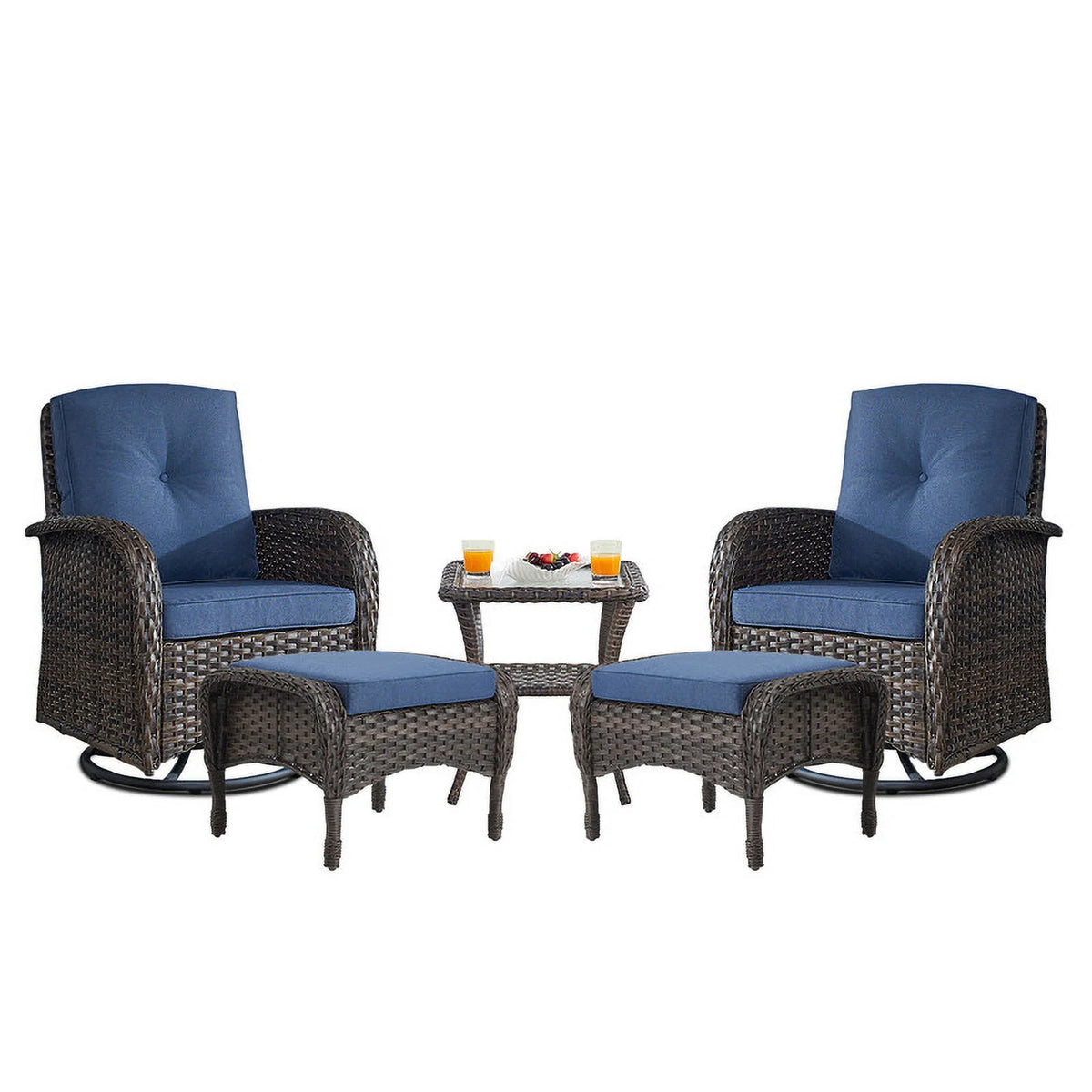 5-Piece Outdoor Swivel Rocking Chair Set with Side Table A264921