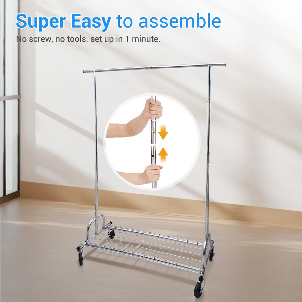 Heavy Duty Metal Clothes Rack with Wheels & Shelves B2765