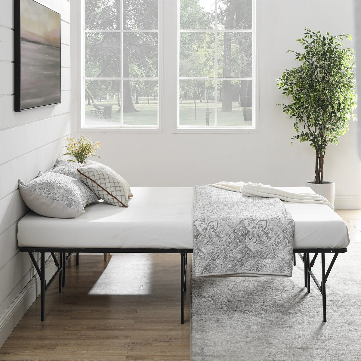Foldable Steel Queen Platform Bed Frame, Black O712162