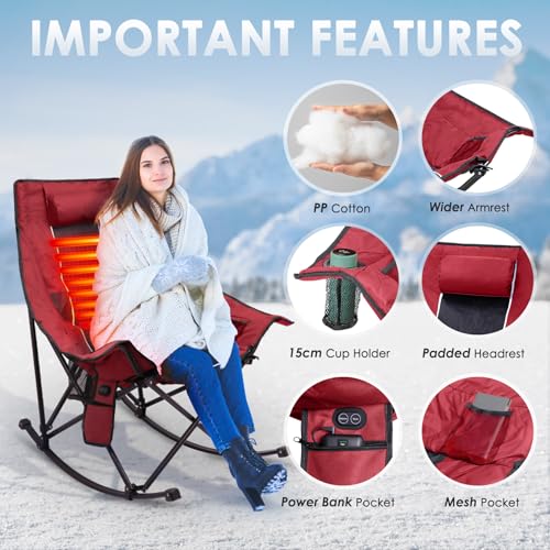 XL Oversized Heated Rocking Camping Chair with 3 Heat Levels G27988