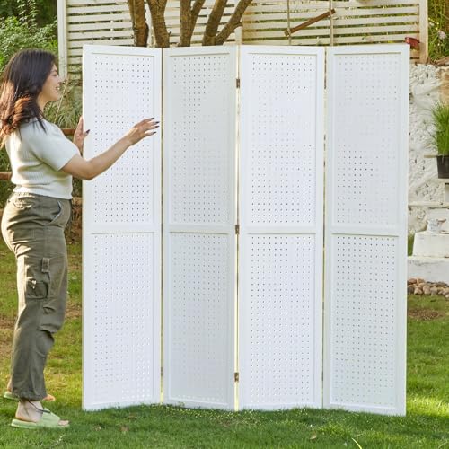 Freestanding Folding 4-Panel Pegboard Privacy Screen Q7732