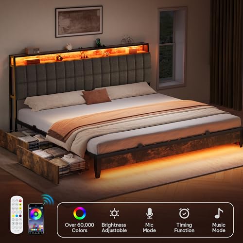 Queen Size Upholstered Platform Bed Frame with 4 Drawers and Storage Headboard G206875