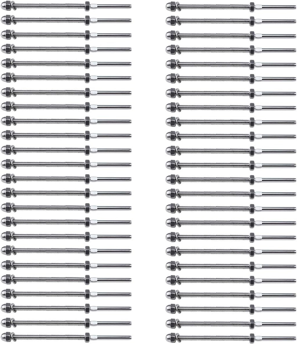 50 Pack Hand Swage Threaded Stud Tensioner 1/8 Cable Railing Kit T316 Stainless Steel U460
