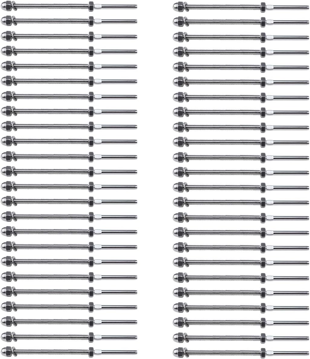 50 Pack Hand Swage Threaded Stud Tensioner 1/8 Cable Railing Kit T316 Stainless Steel U460