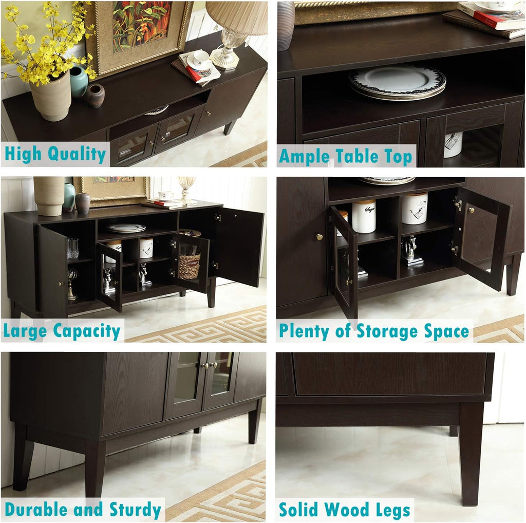 Modern Solid Wood Sideboard Buffet Table Storage Cabinet with 4 Doors O2880