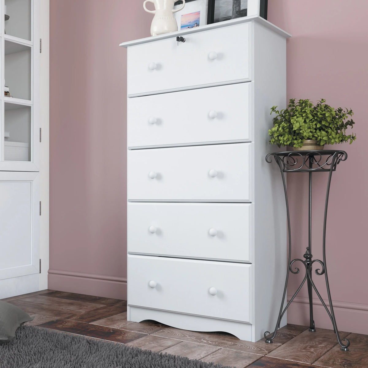 100% Solid Wood 5 Drawer Chest with Lock W2331