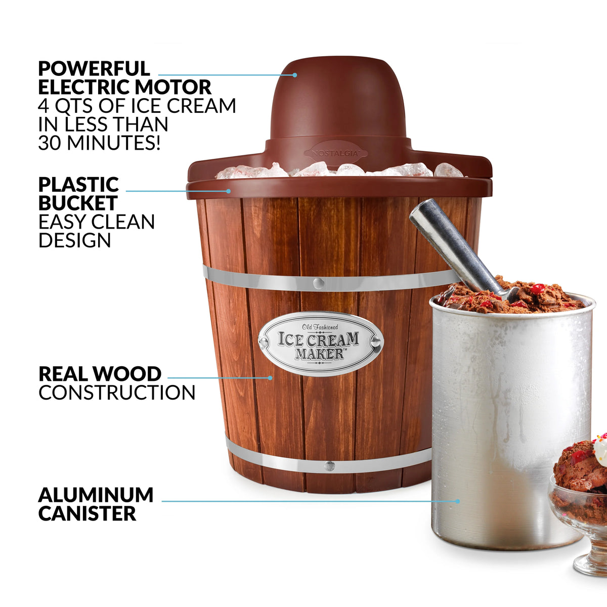 4 Quart Wooden Ice Cream Bucket S7334