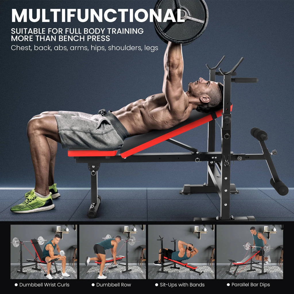 Adjustable Weight Bench Set with Barbell Rack W30780