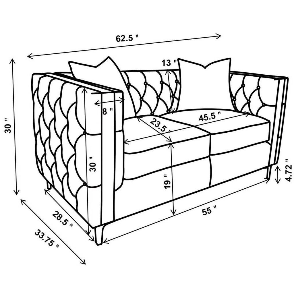 3-piece Velvet Tufted Tuxedo Arms Living Room Set P9635